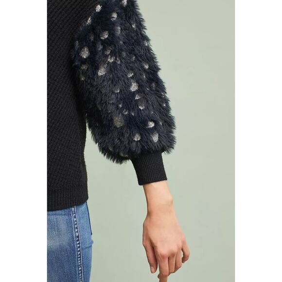 Anthropologie Knitted & Knotted Mock Neck Fuzzy Spotted Print Sleeve Sweater - Picture 5 of 14